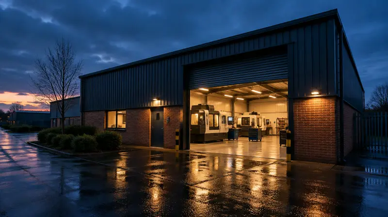 DS Engineering workshop in Witham at dusk
